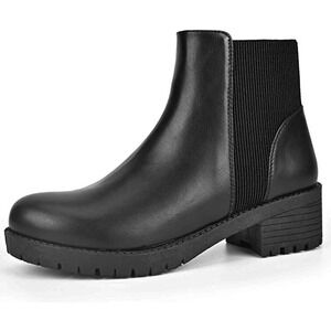 Women's Black Cleated Chunky Block Heel Ankle Boots with Zipper 10 Narrow
